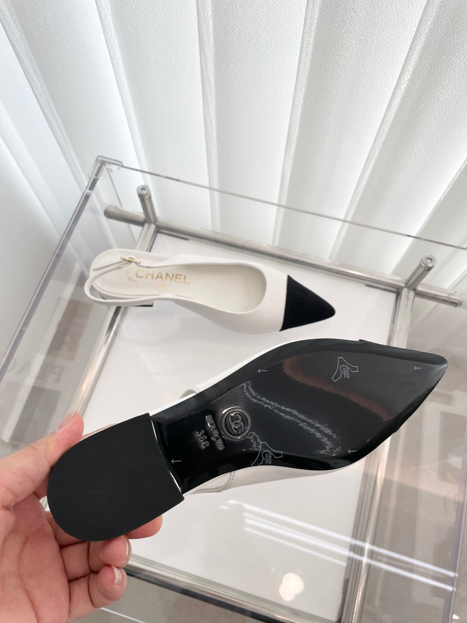 CC Slingback 15mm White Lambskin And Denim Fabric