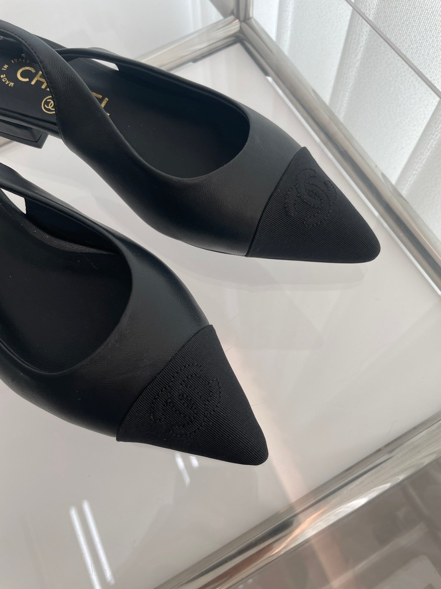 CC Slingback 15mm Black Lambskin And Denim Fabric