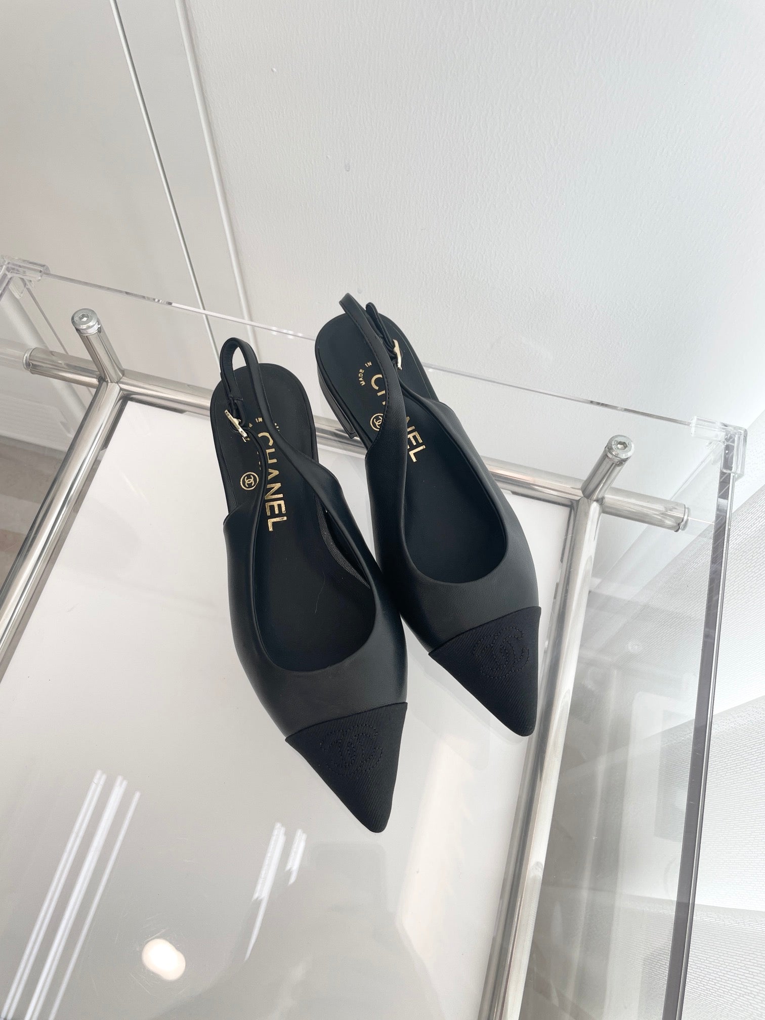 CC Slingback 15mm Black Lambskin And Denim Fabric