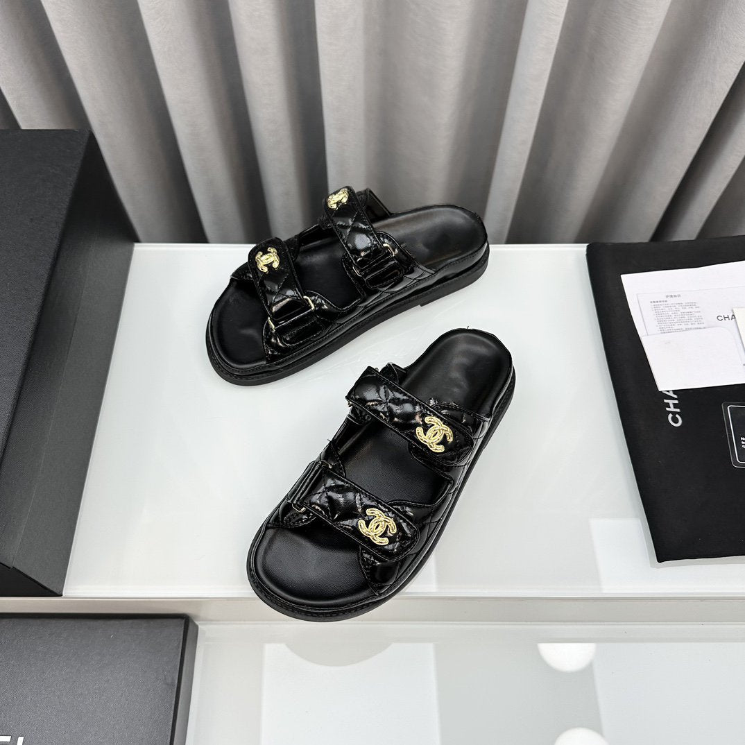 dad sandals black patent lambskin mules