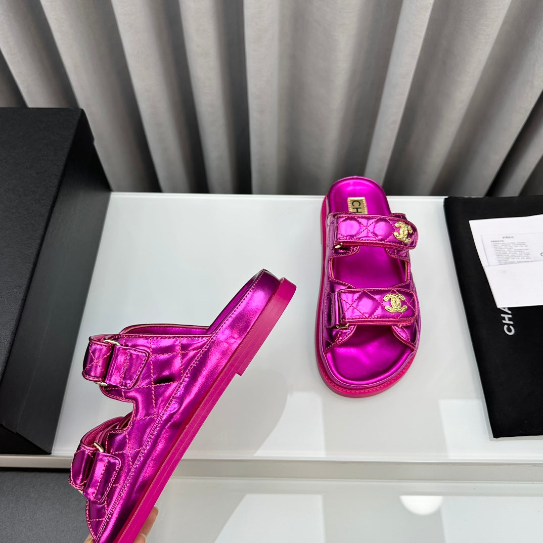 dad sandals dark pink metalic lambskin mules