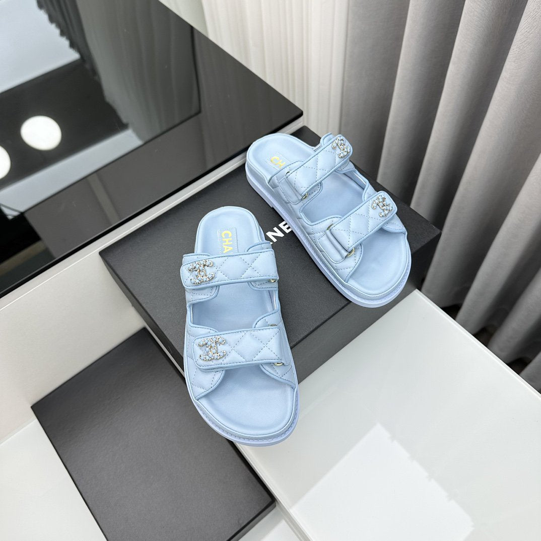 dad sandals cloud blue lambskin mules