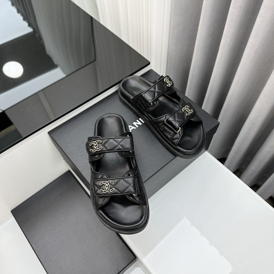 dad sandals black lambskin mules