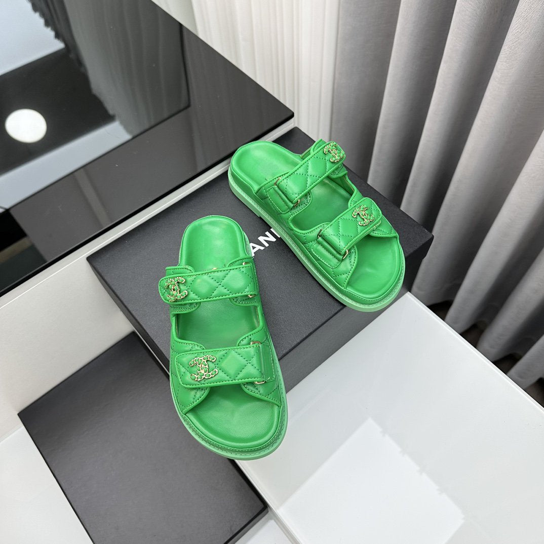 dad sandals greean lambskin mules