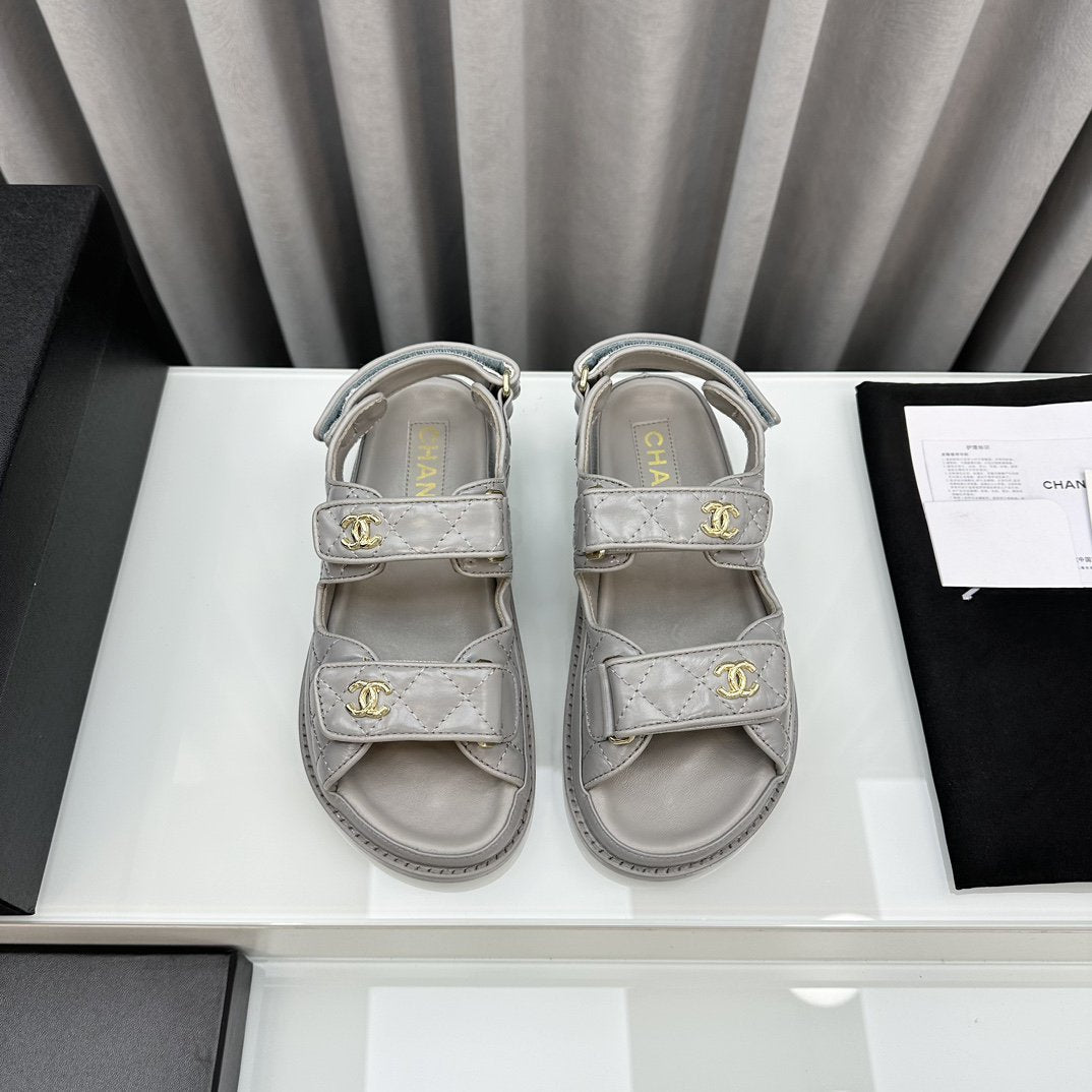 dad sandals grey patent lambskin