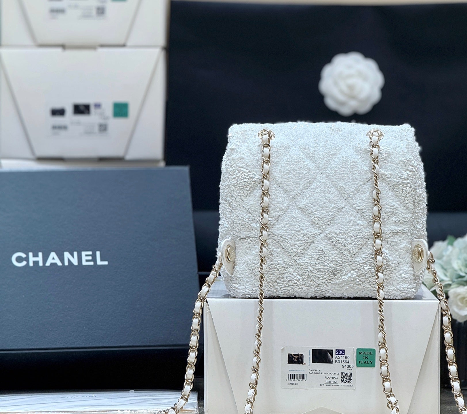 Chanel 2025 Backpack White Sequin Lambskin 346043