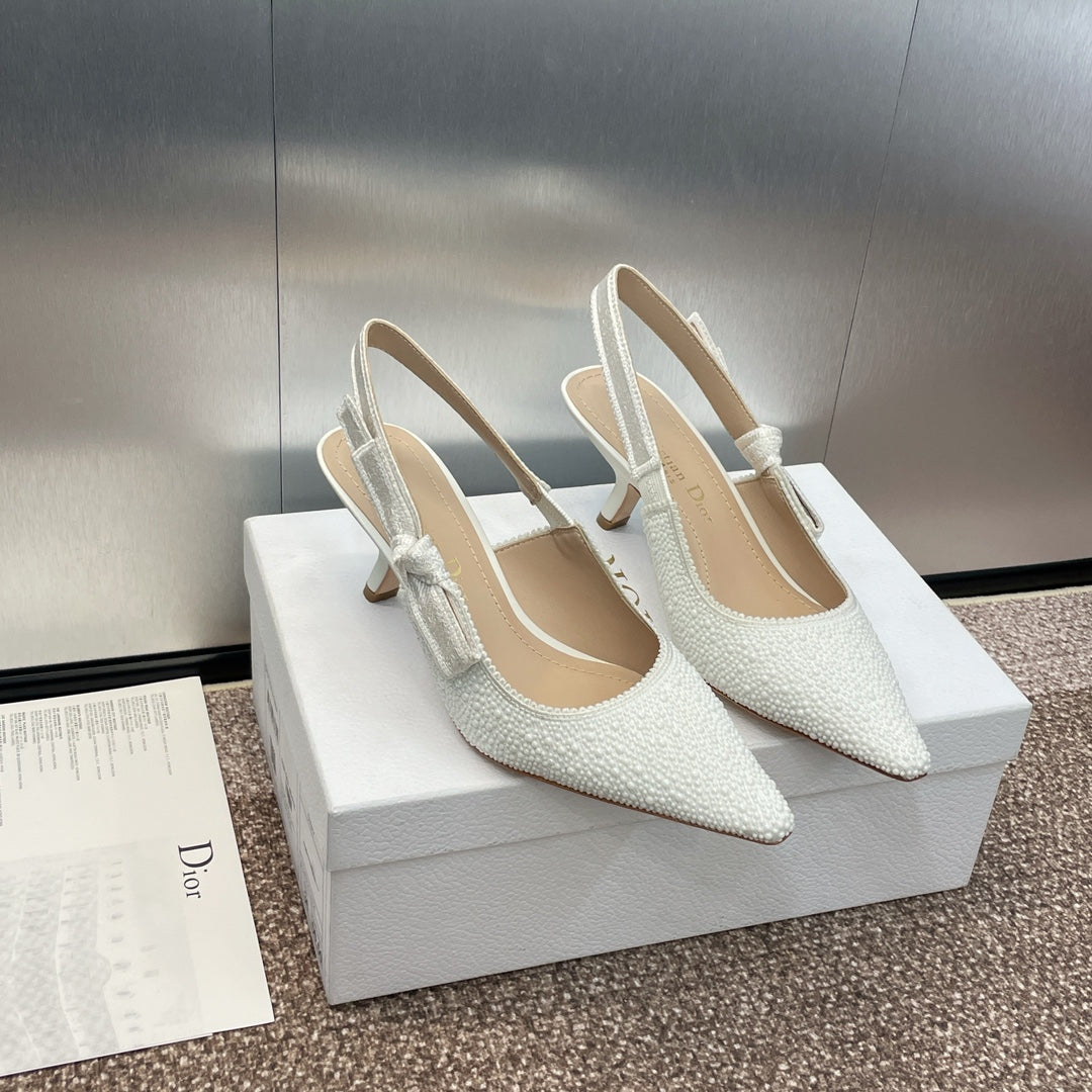 cd slingback pump 65 embroidered cotton white calfskin resin pearl