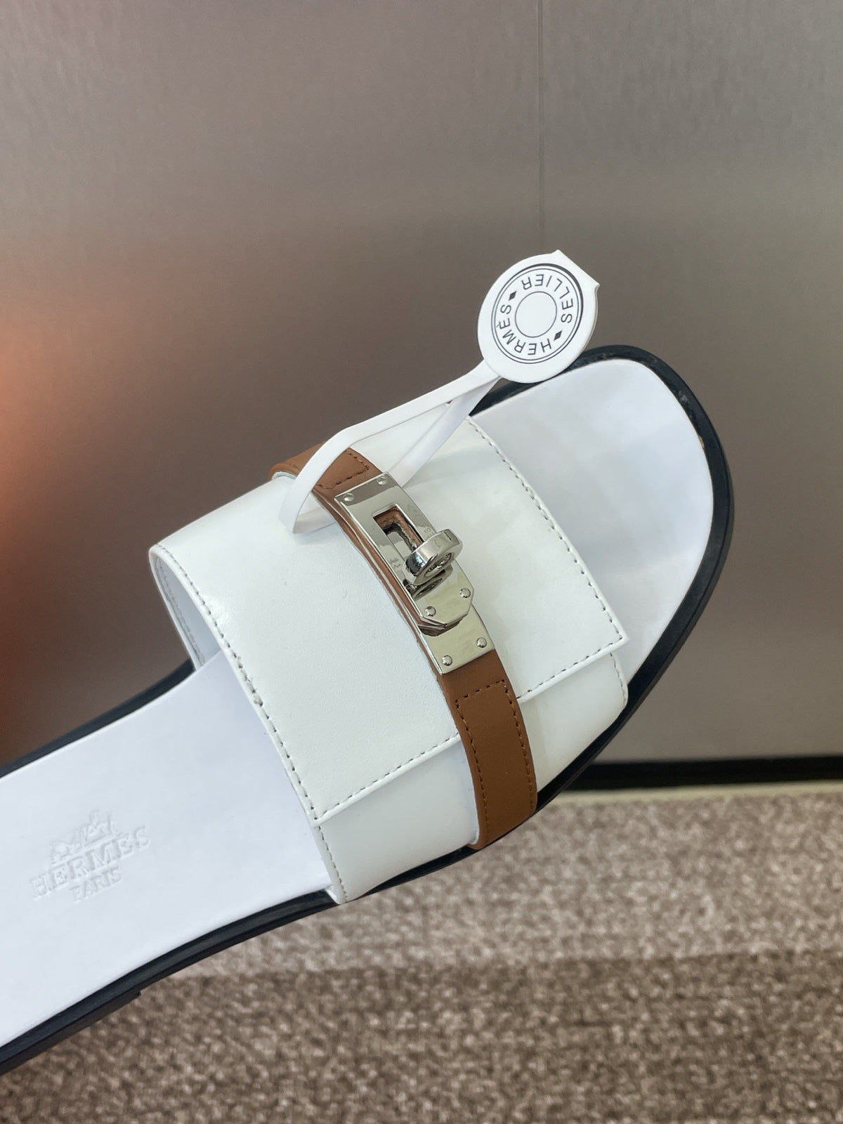 HM Giulia Slide White Brown Sheepskin 320017