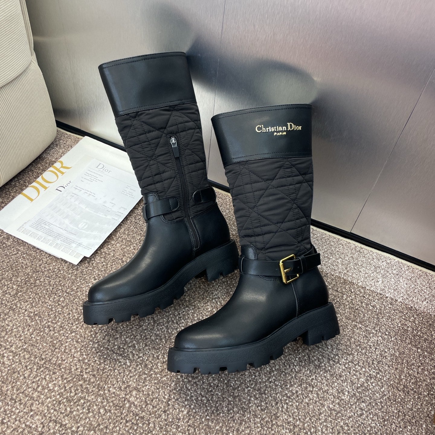 CD Ankle punk-inspired women's boots black cowhide with nylon cloth