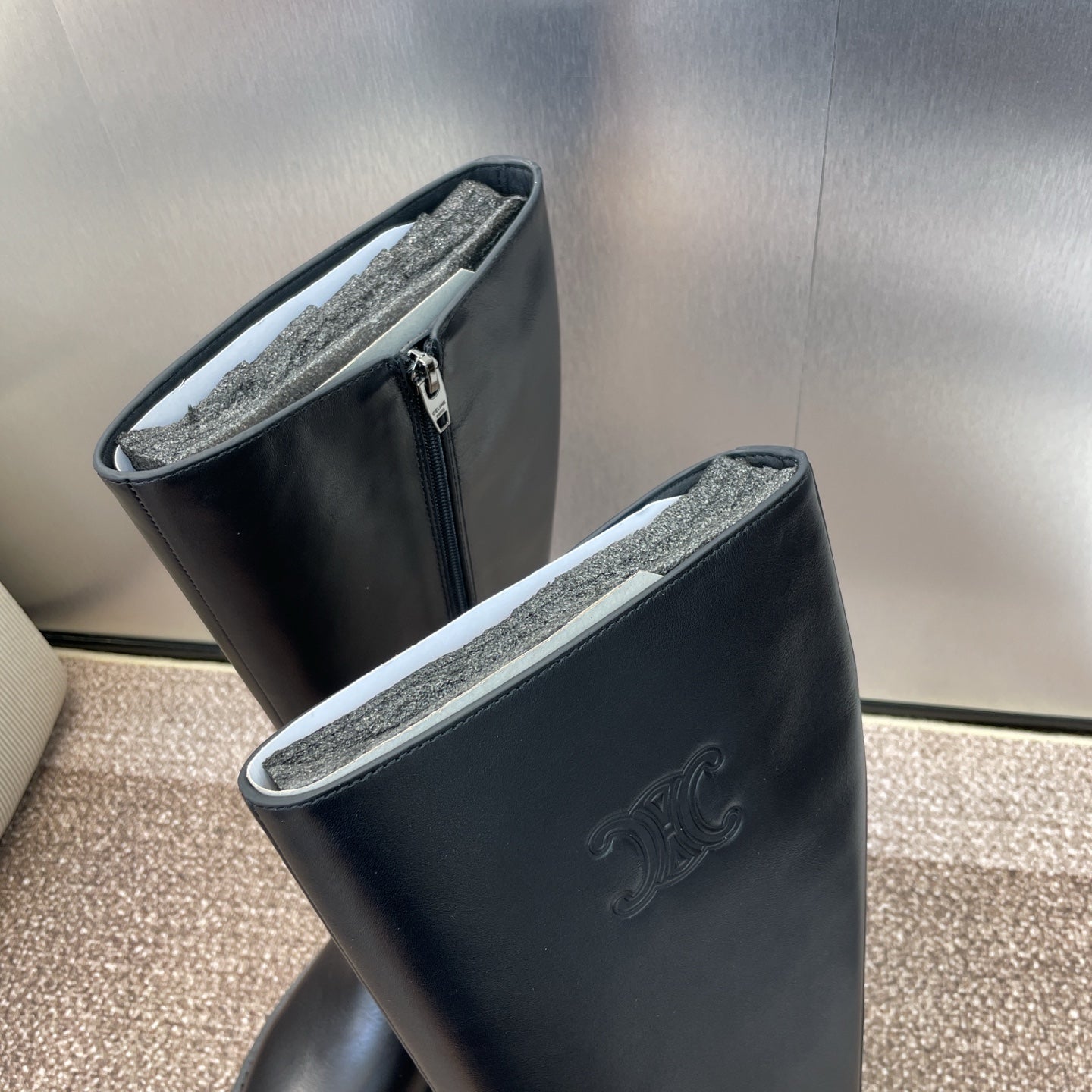 CELINE 25 high boots with locks black calfskin 433393