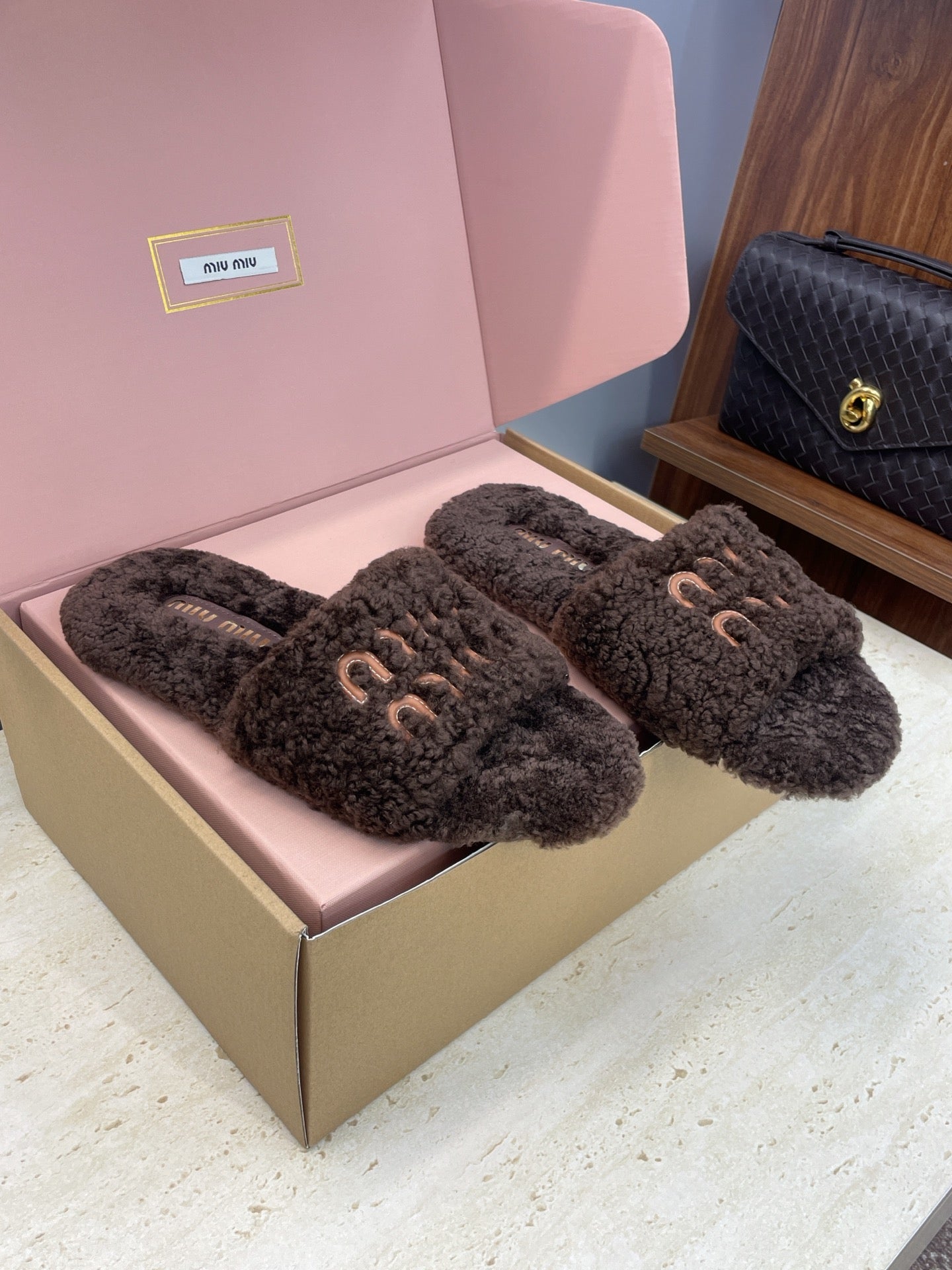 Miumiu 25 Slipper Dark Brown Wool 551699