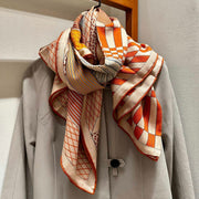 Grand Theatre Nouveau Scarf 140 CM In Orange Colorful Silk 385352
