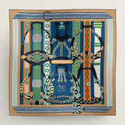 Fantaisie d'Etriers Scarf  140 CM Green Mix Blue Colorful Silk