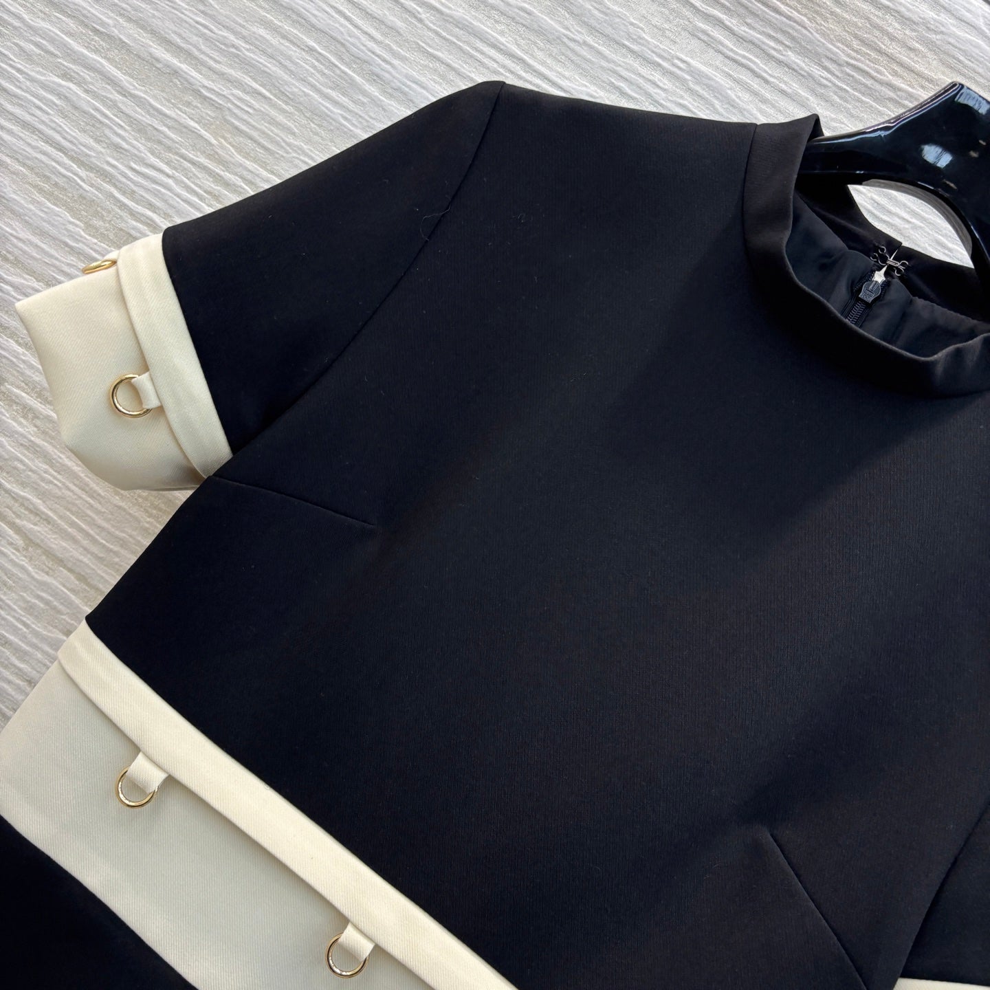 Prada 25 Patchwork Short-sleeved Dress Black mix Beige Cotton