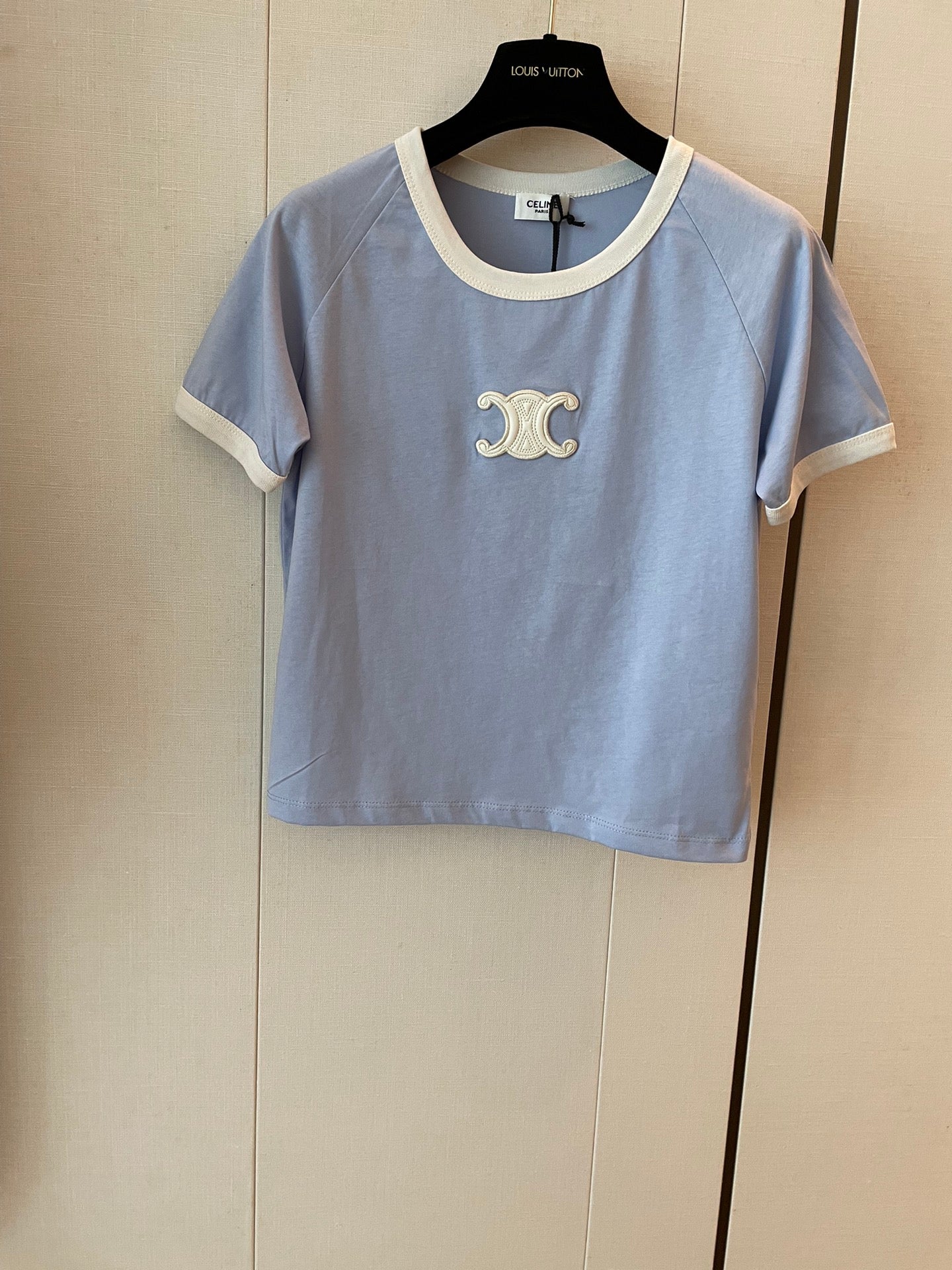 Celine T-shirt Light Blue mix White Cotton