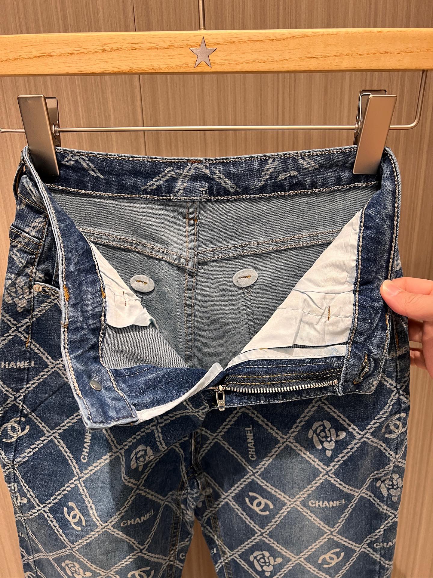 CC Diamond Double C Print Flared Jeans Blue Cotton