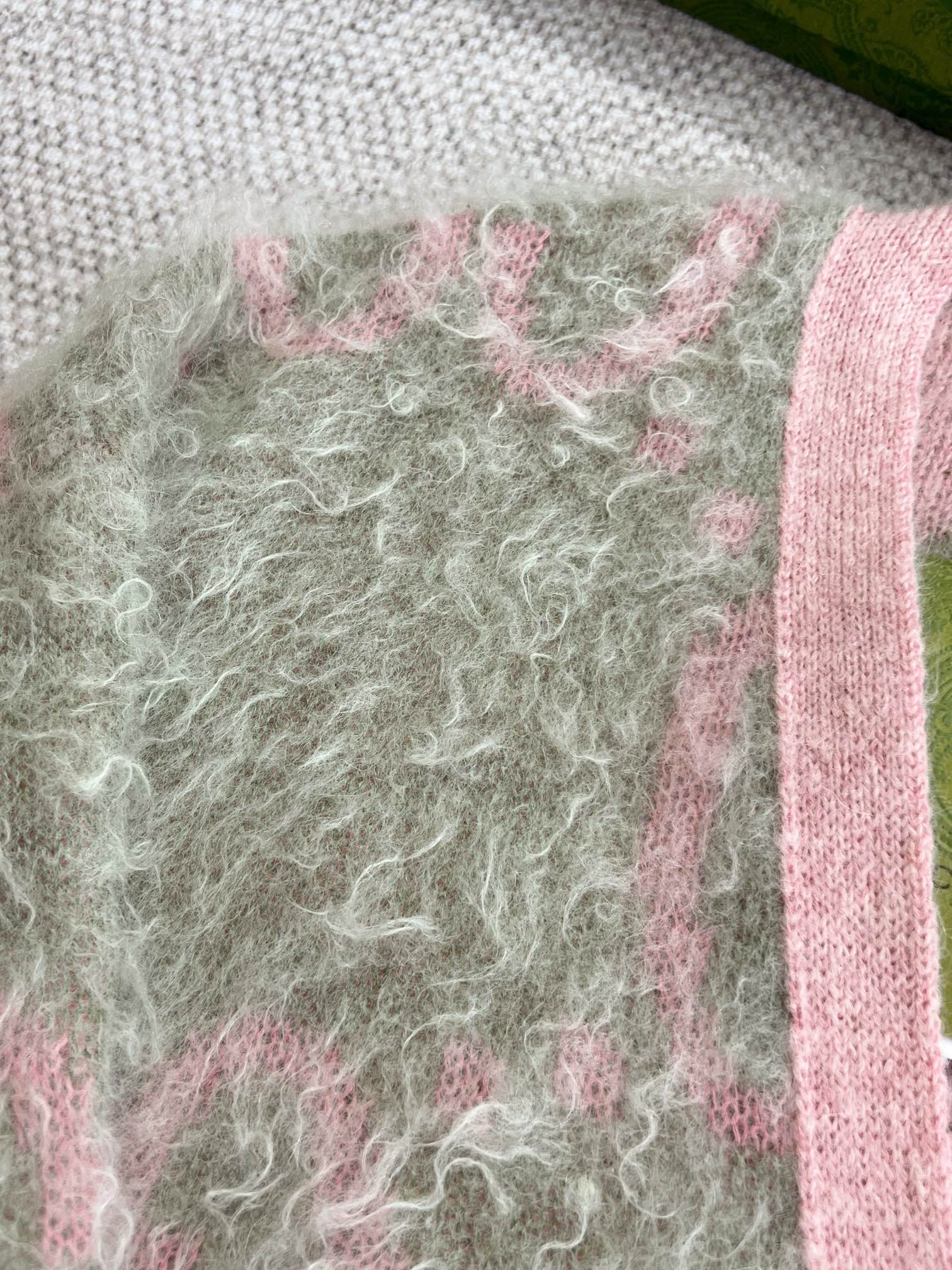 GG 25 Cardigan Pink Mix Moss Green Wool 0004