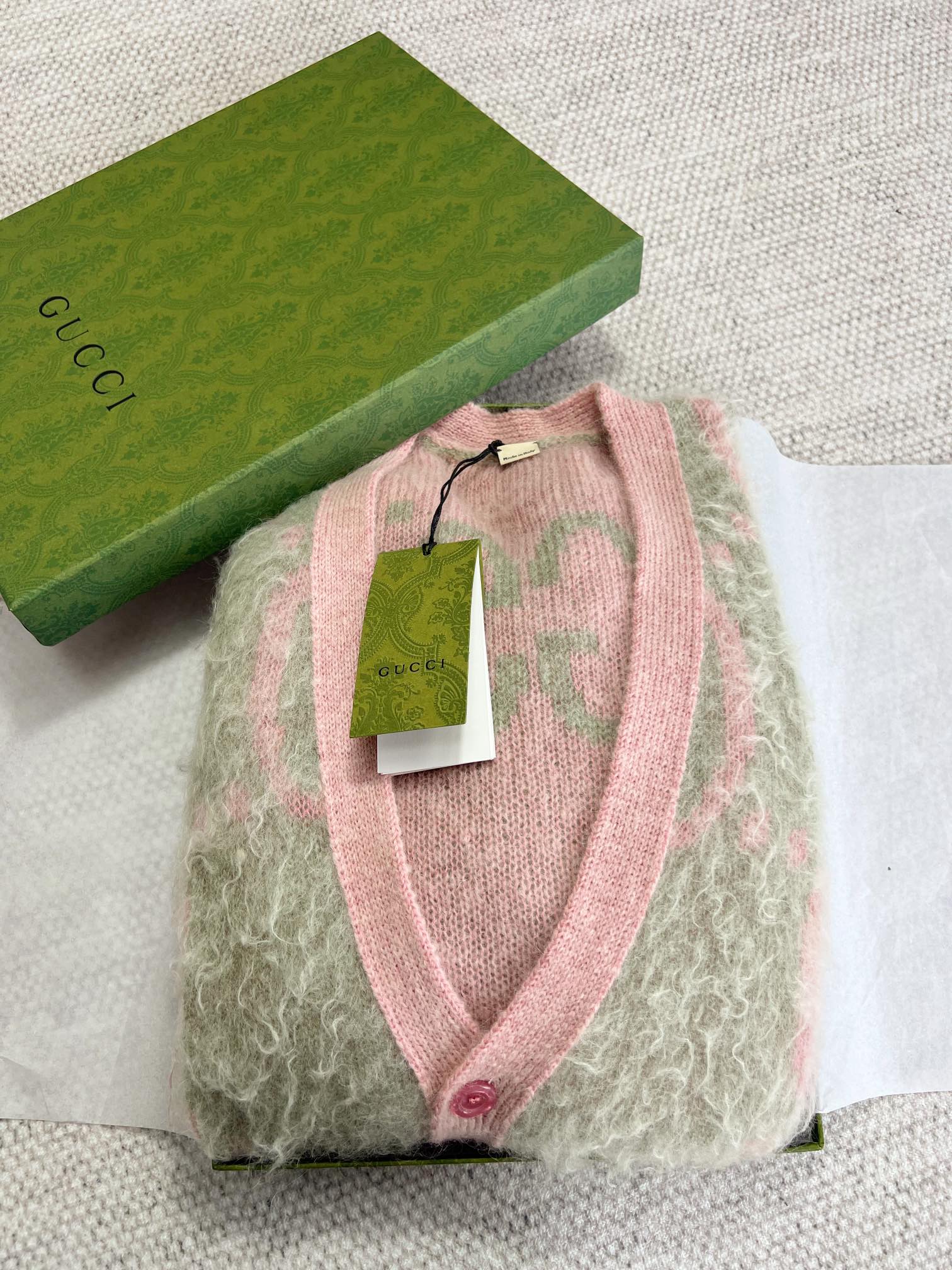 GG 25 Cardigan Pink Mix Moss Green Wool 0004