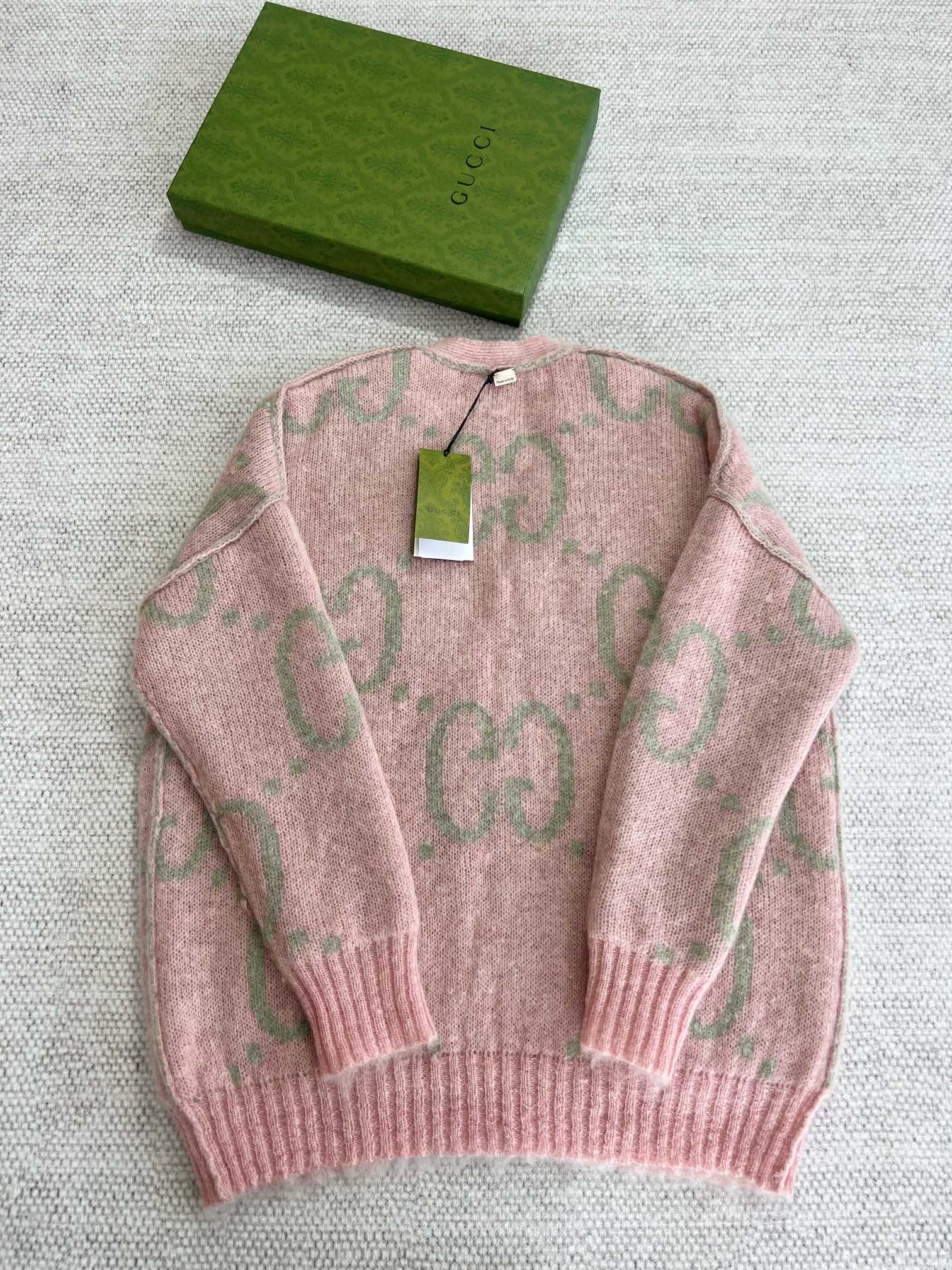 GG 25 Cardigan Pink Mix Moss Green Wool 0004