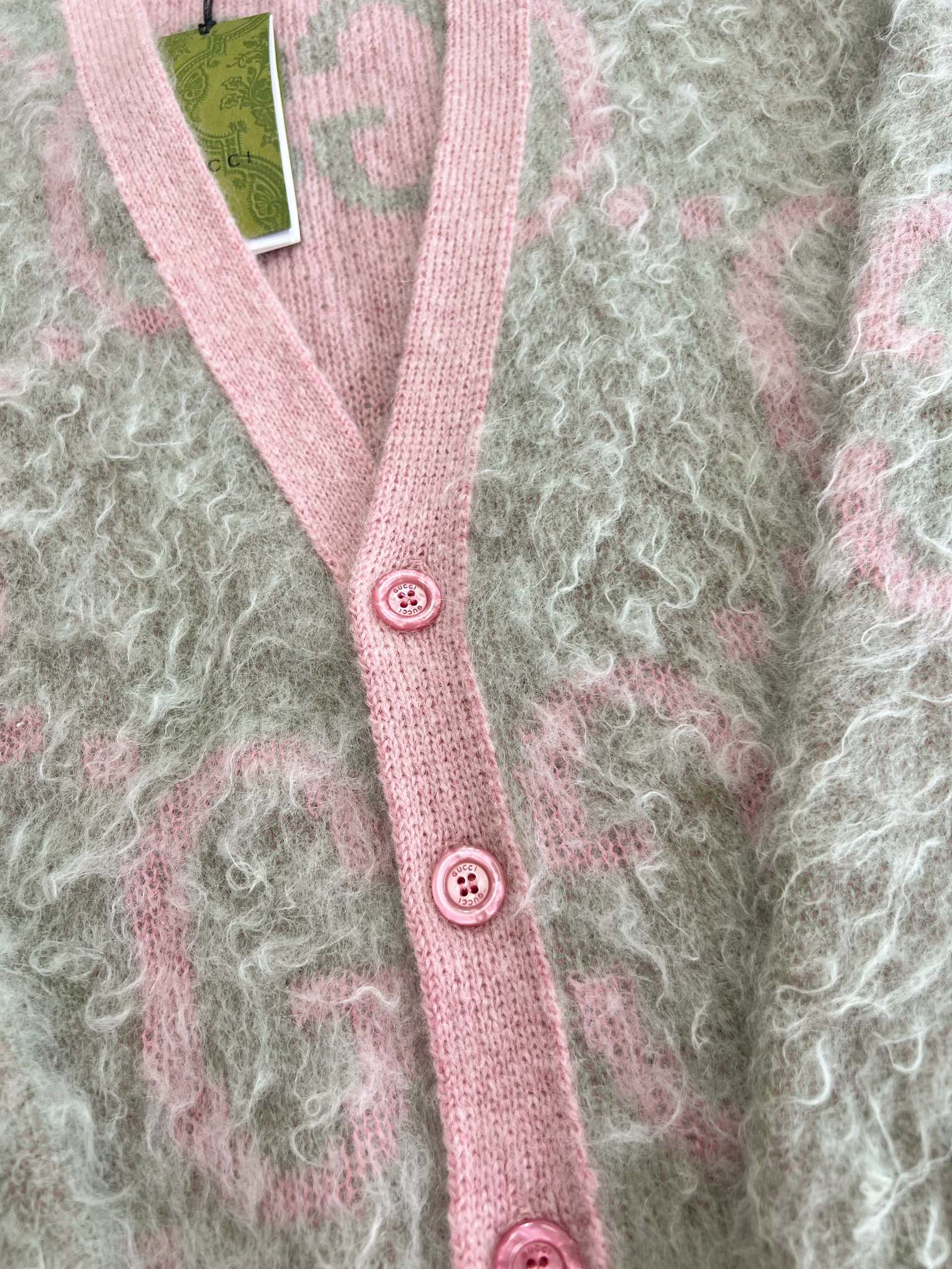 GG 25 Cardigan Pink Mix Moss Green Wool 0004
