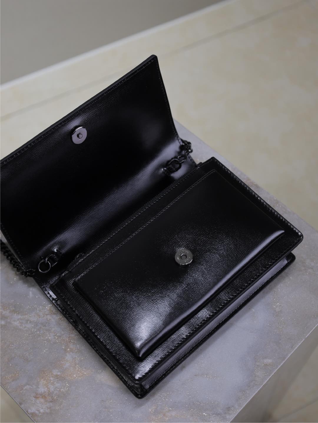 SUNSET SMALL BAG 19 IN BLACK CALFSKIN BLACK HARDWARE