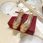 VLOGO BEIGE LEATHER SLINGBACK FLATS