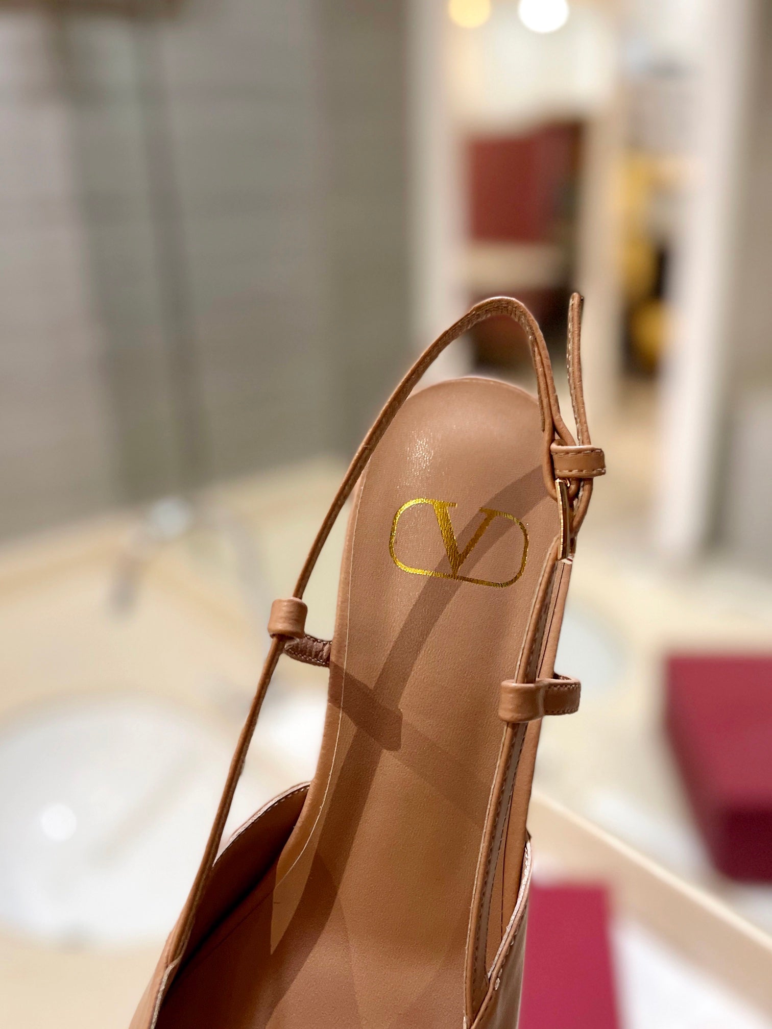 VLOGO BEIGE LEATHER SLINGBACK FLATS