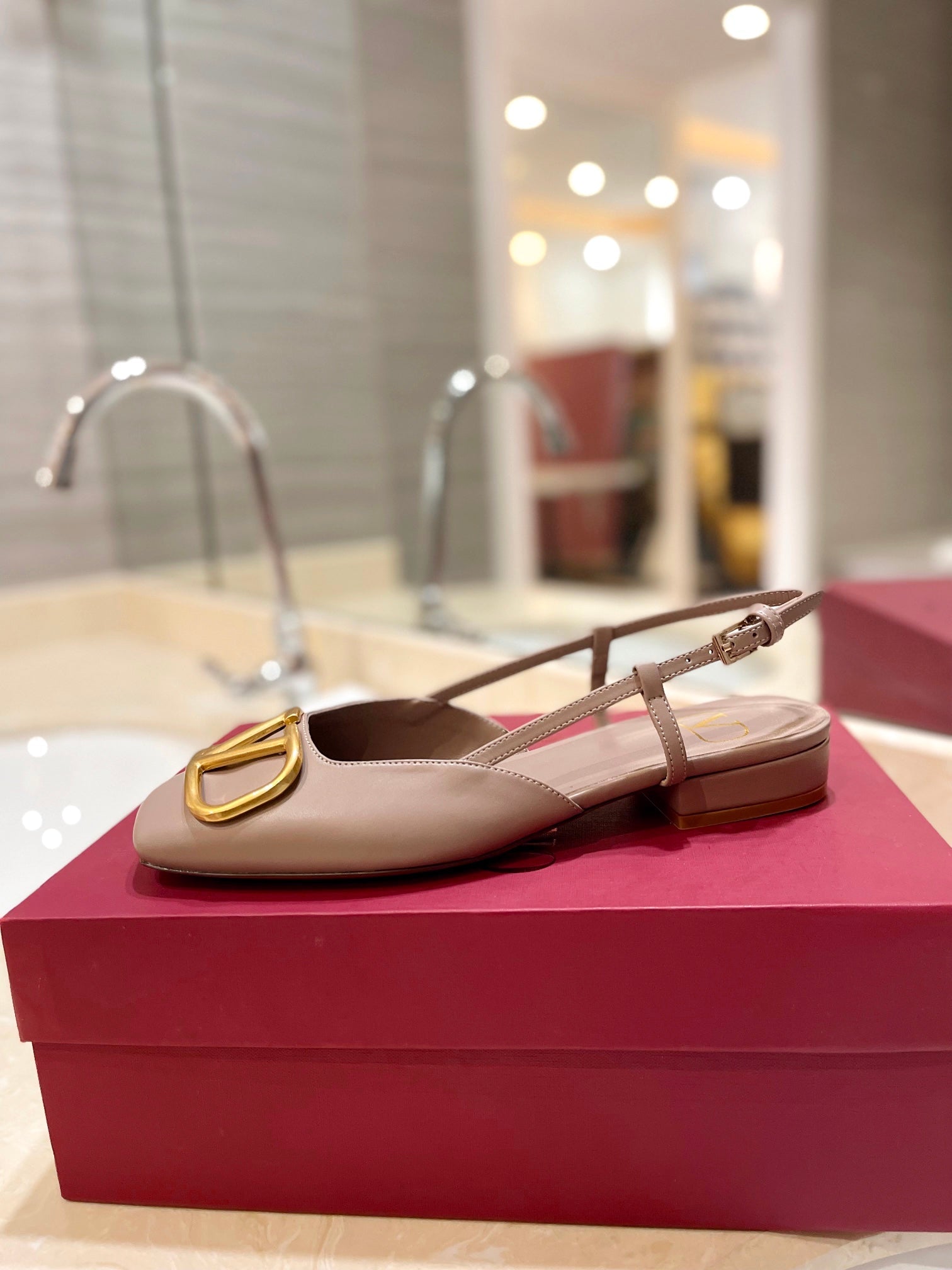 VLOGO ROSE CANNELLE LEATHER SLINGBACK FLATS