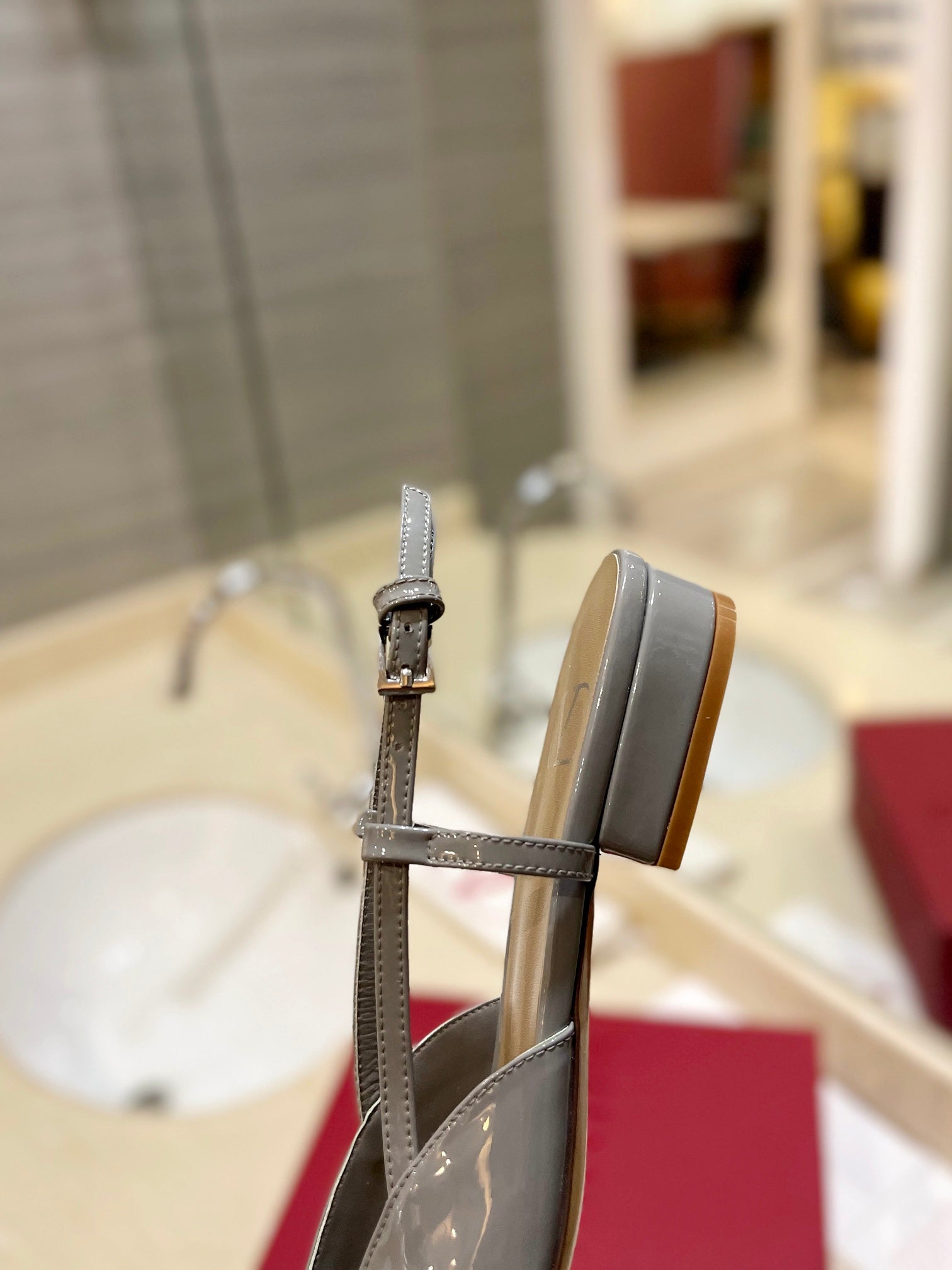 VLOGO GREY PATENT LEATHER SLINGBACK FLATS