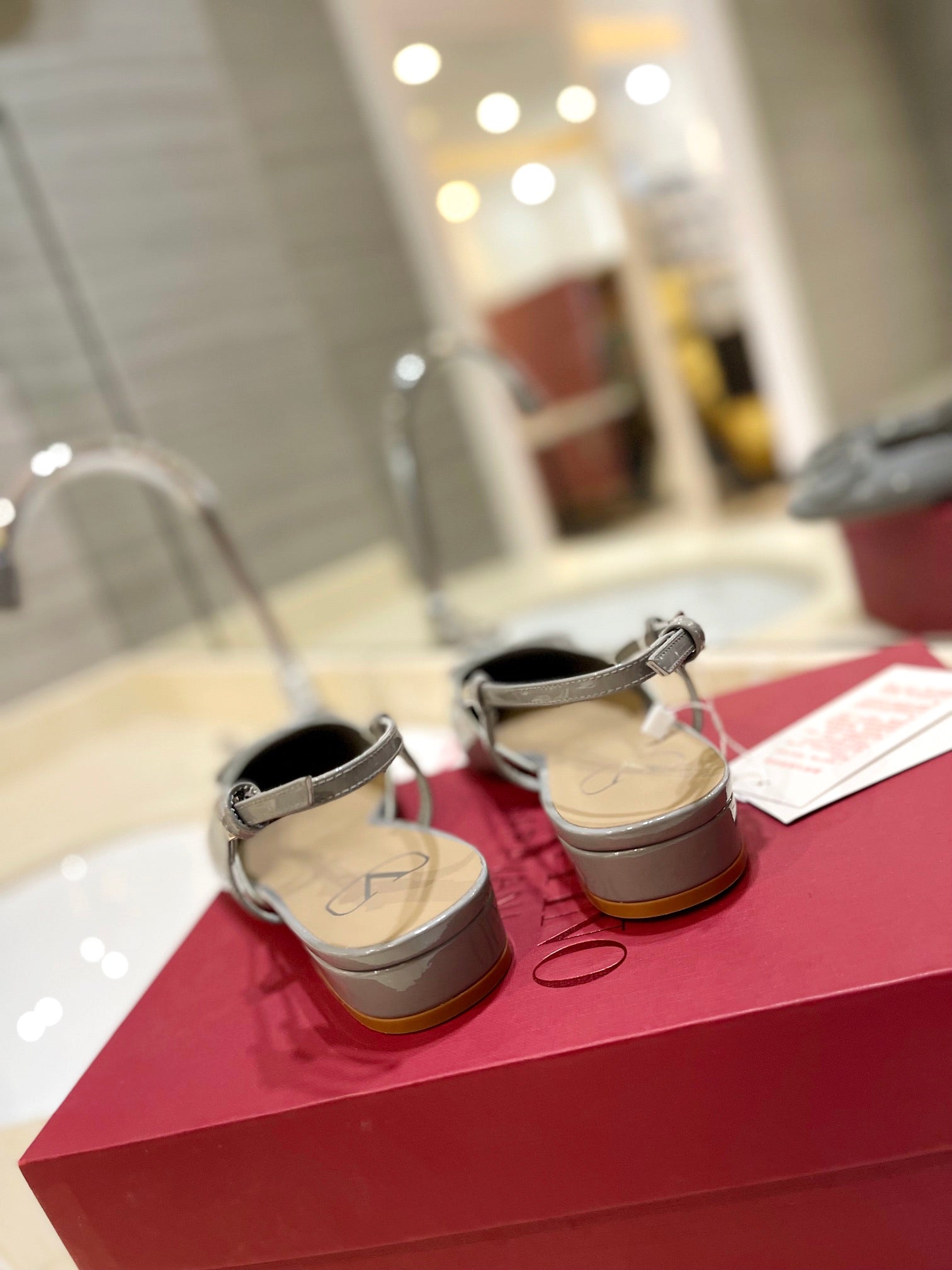 VLOGO GREY PATENT LEATHER SLINGBACK FLATS