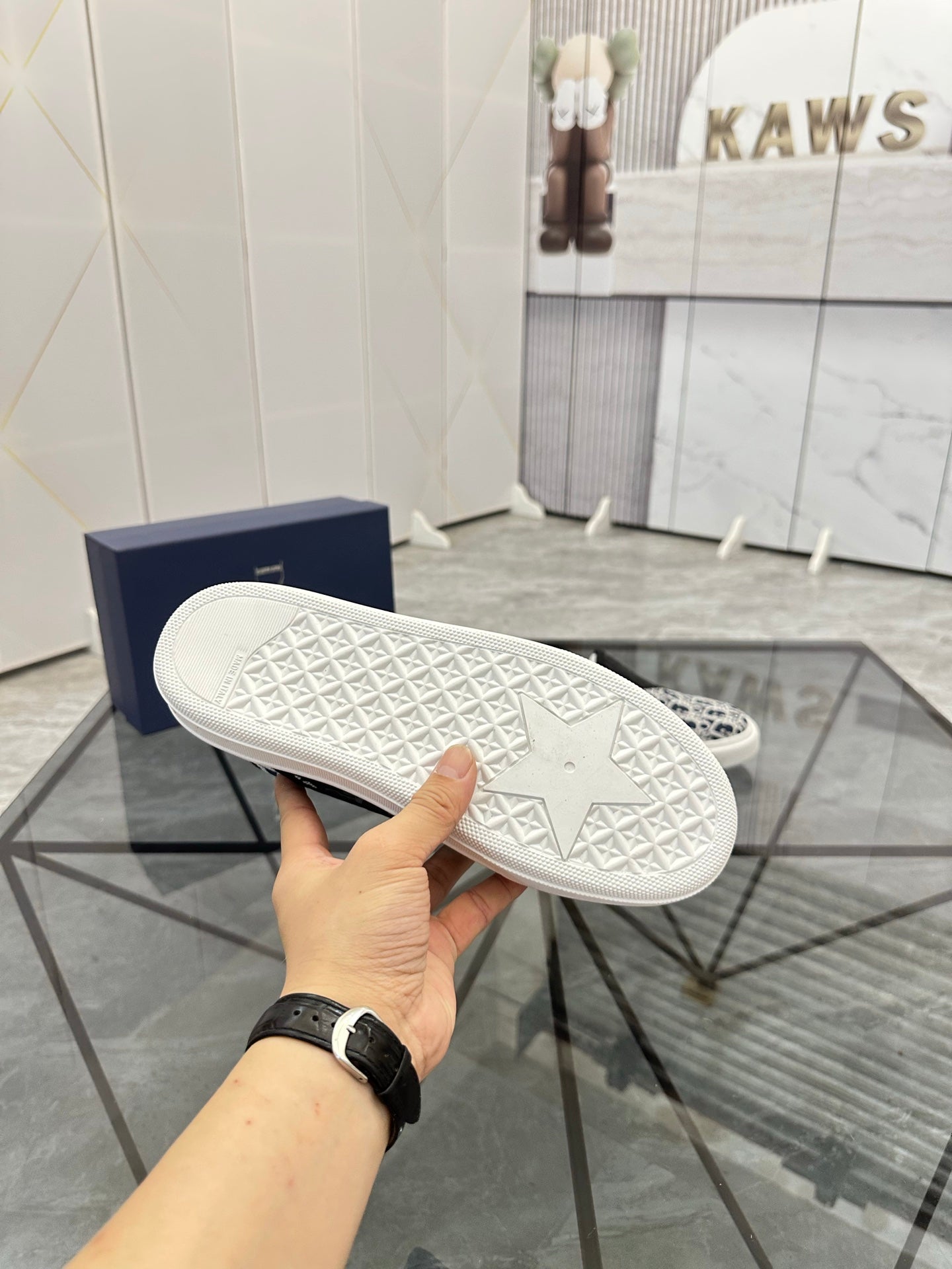 CD Slip on loafer Black Blue Cowhide Fabric 647996