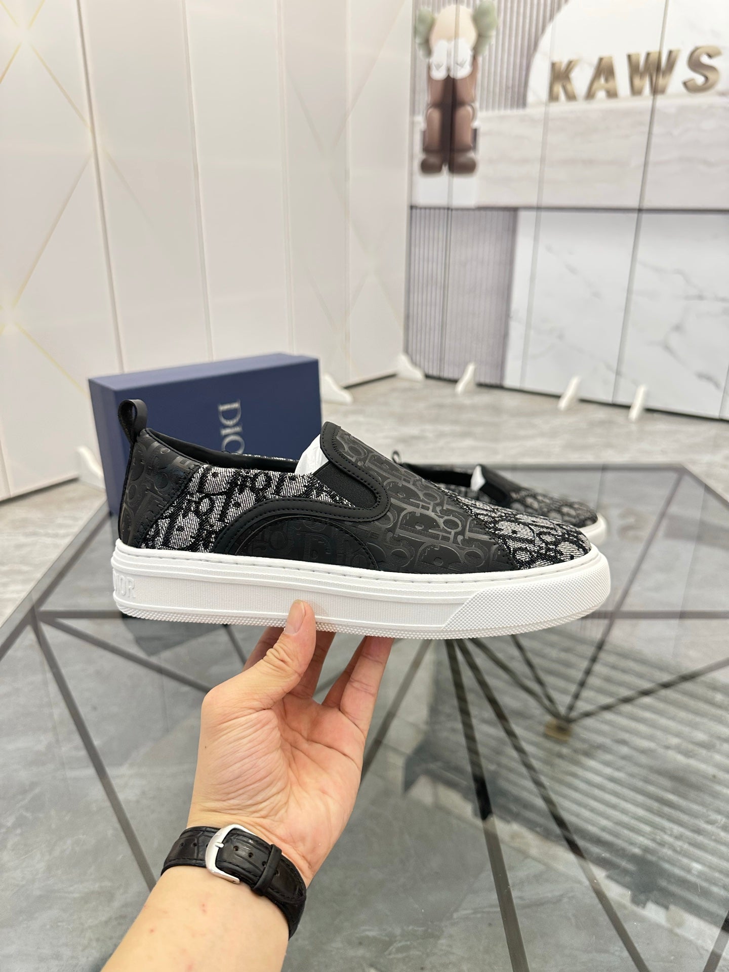 CD Slip on loafer Black Cowhide Fabric 647998