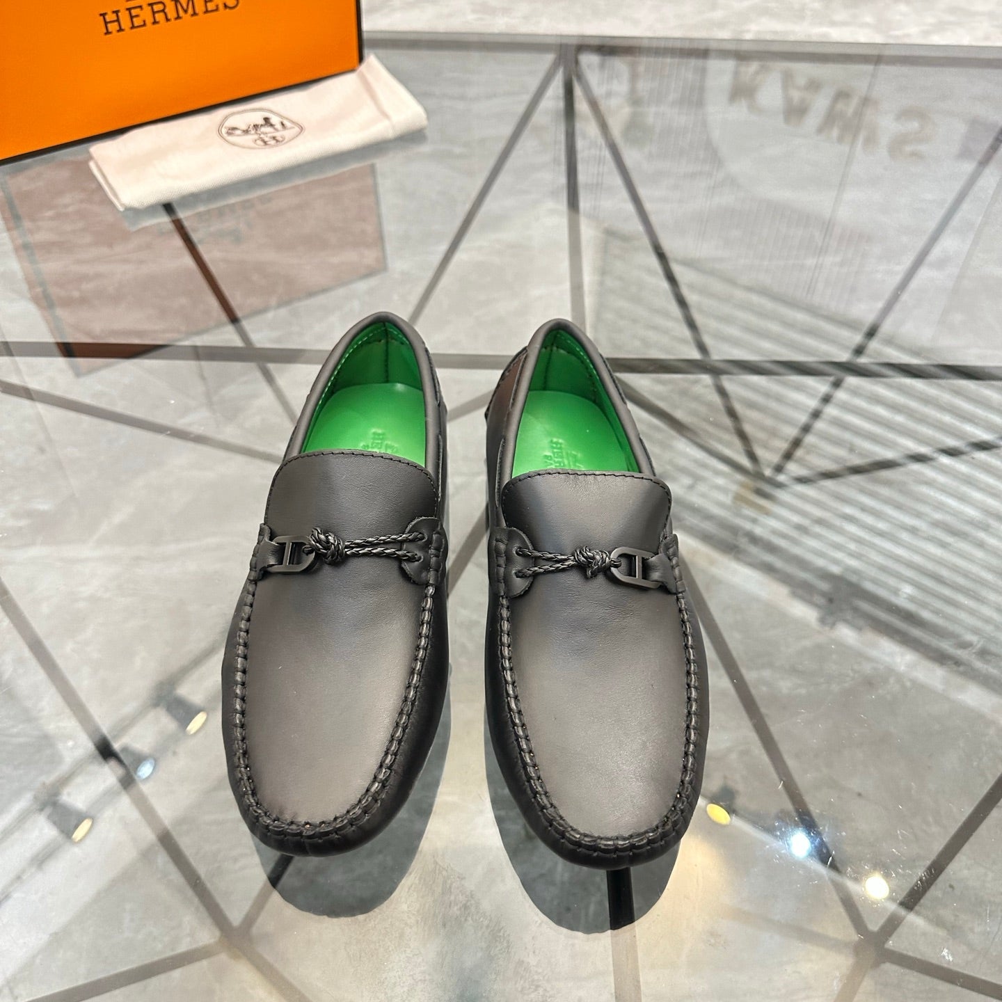 HM Men's Alessandro Loafer Black Green Cowhide 697694