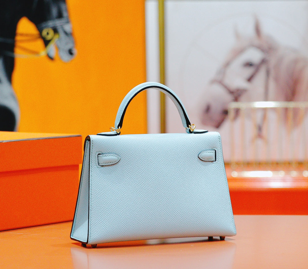 HM Mini Kelly 19cm Cloud Blue Epsom Gold Hardware