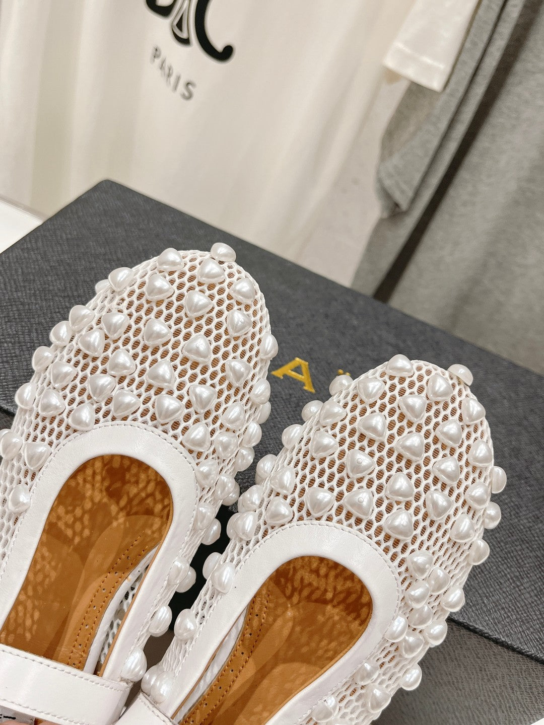 ALAIA PEARL MARY JANE SHOES IN WHITE MESH AND CALFSKIN