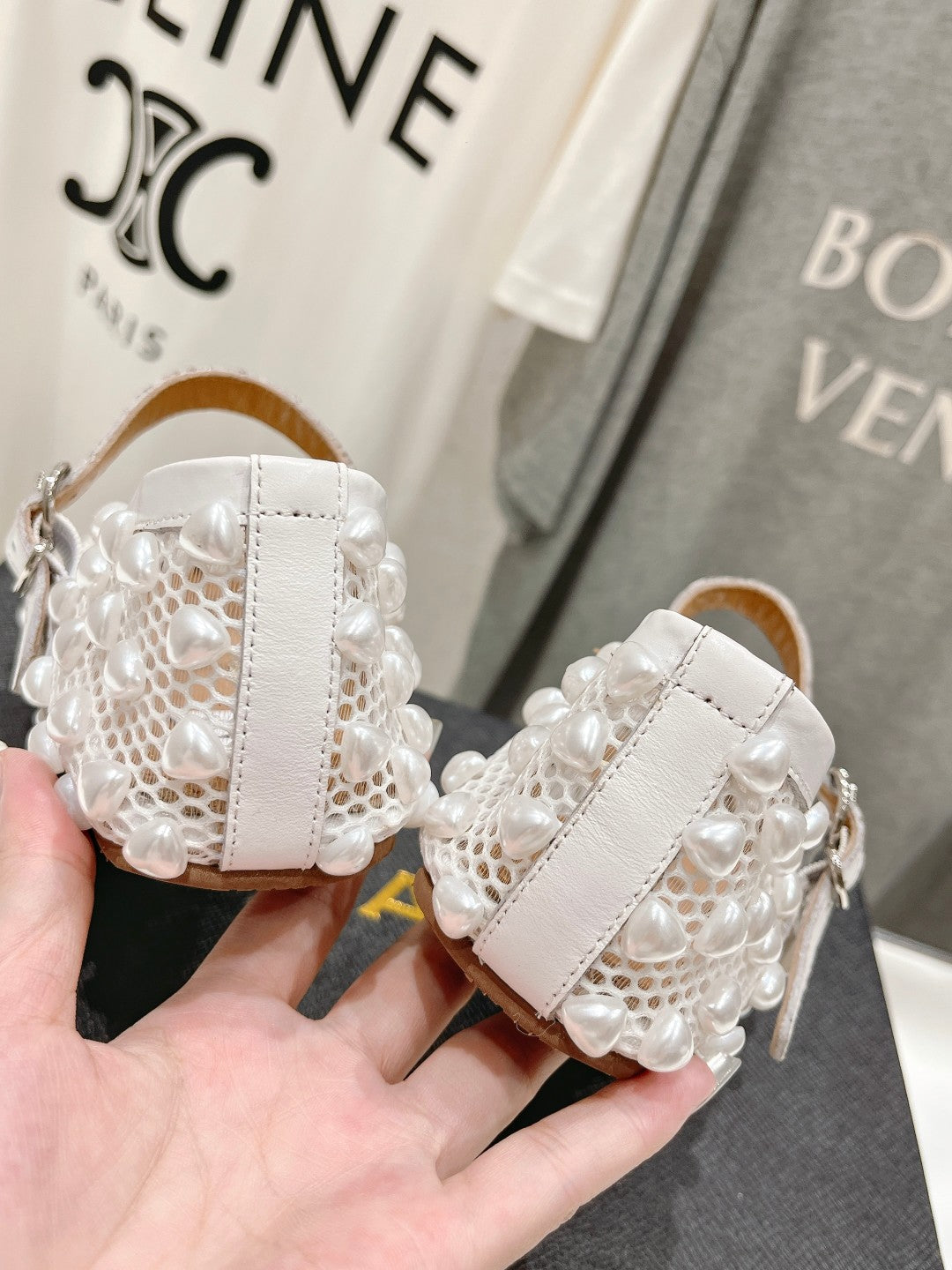 ALAIA PEARL MARY JANE SHOES IN WHITE MESH AND CALFSKIN