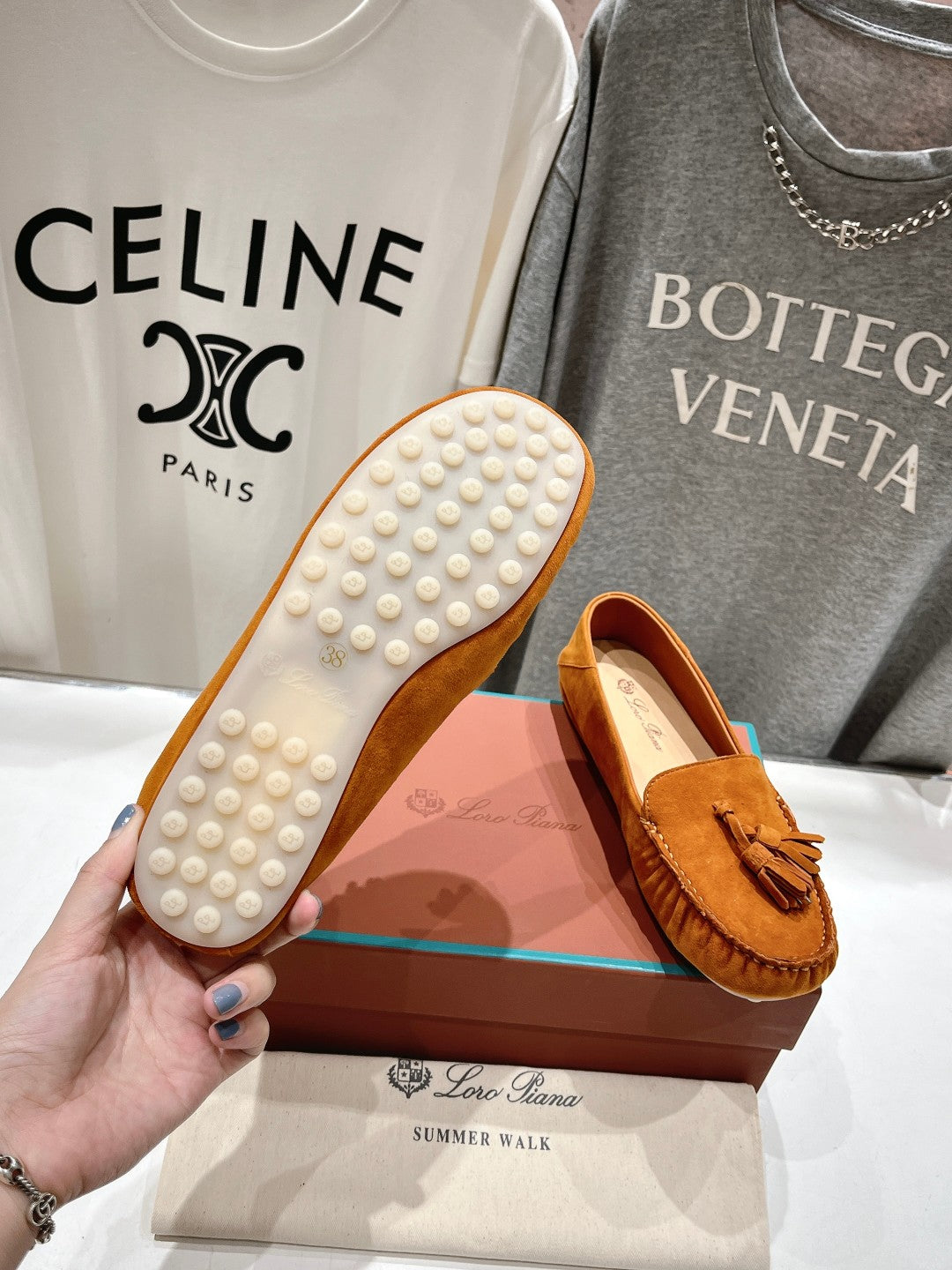 dot sole walk mocassin brown suede