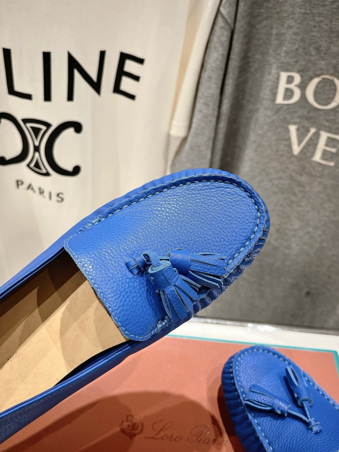 dot sole walk mocassin blue calfskin