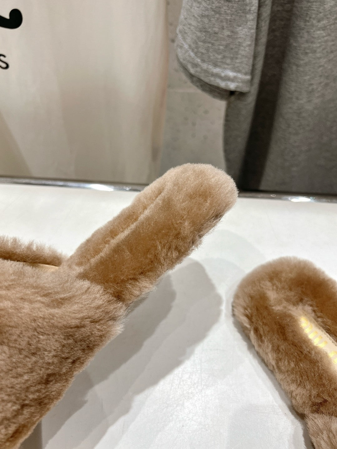 Miu Slippers Light Brown Soft Imported Wool And Fur
