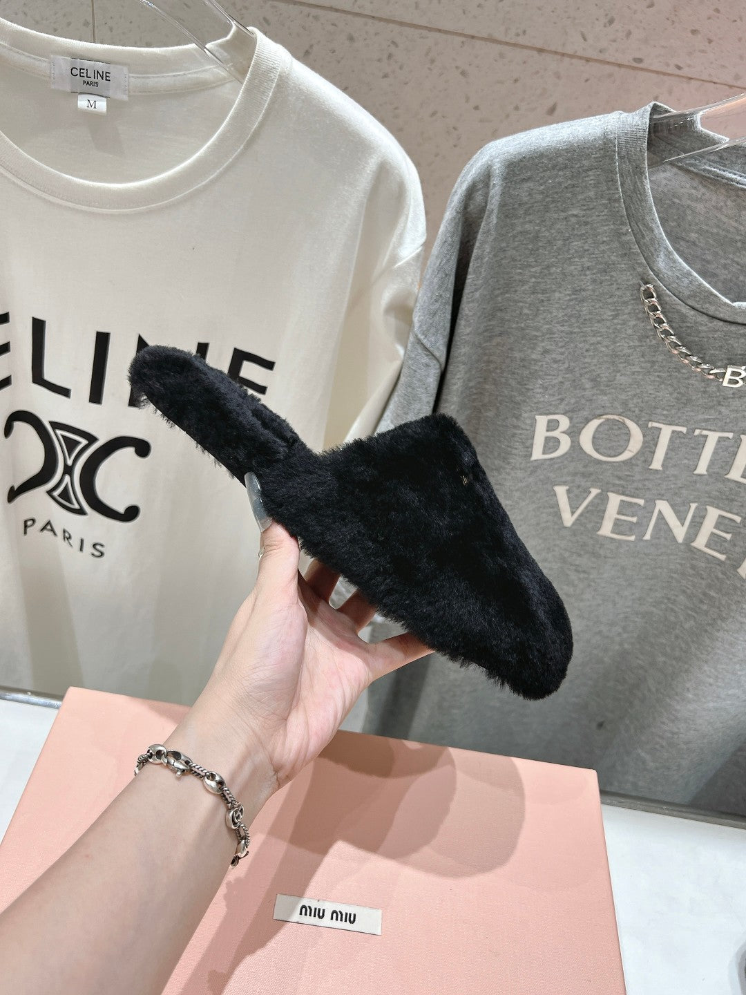 Miu Slippers Black Soft Imported Wool And Fur