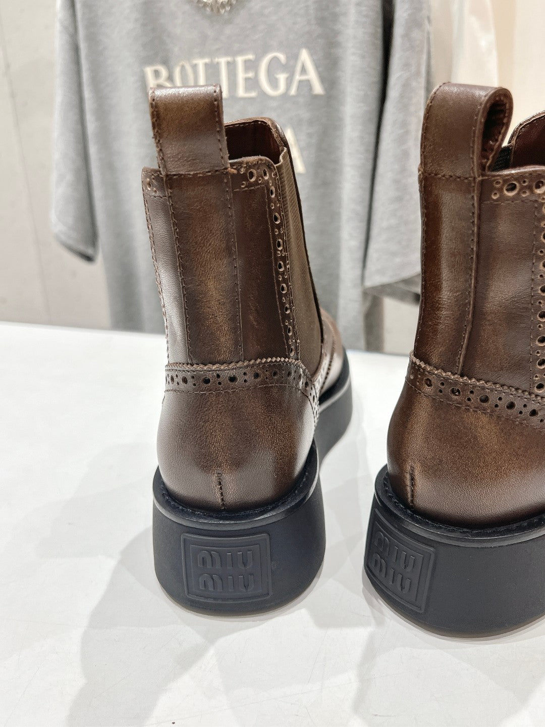 Miu Ankle Boots Coffee Brown Polished Calfskin