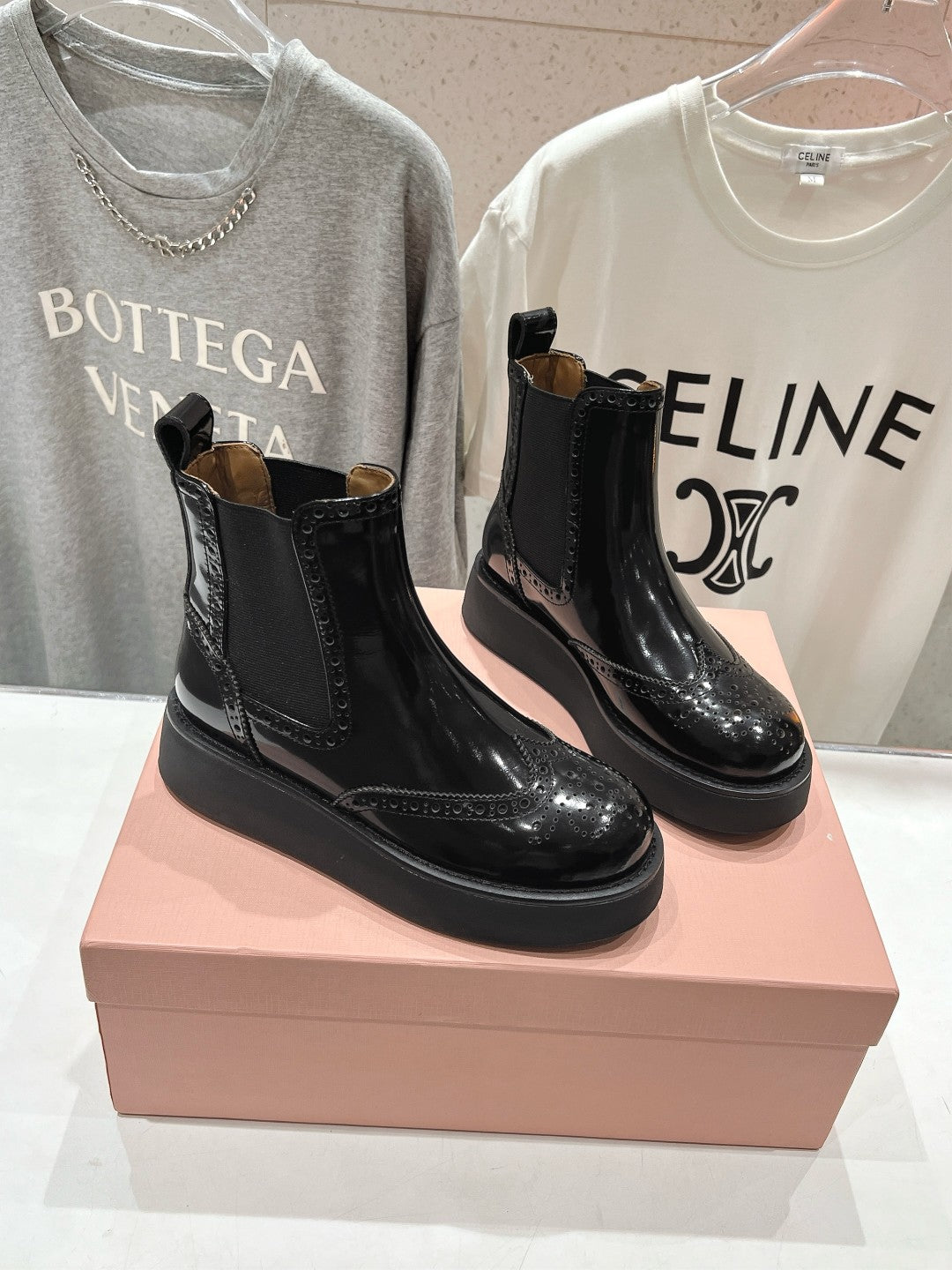 Miu Ankle Boots Black Polished Calfskin