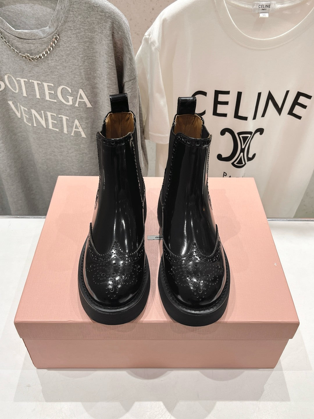 Miu Ankle Boots Black Polished Calfskin