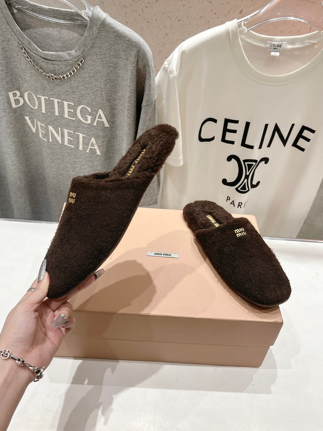 Miu Slippers Dark Chocolate Brown Imported Sheepskin
