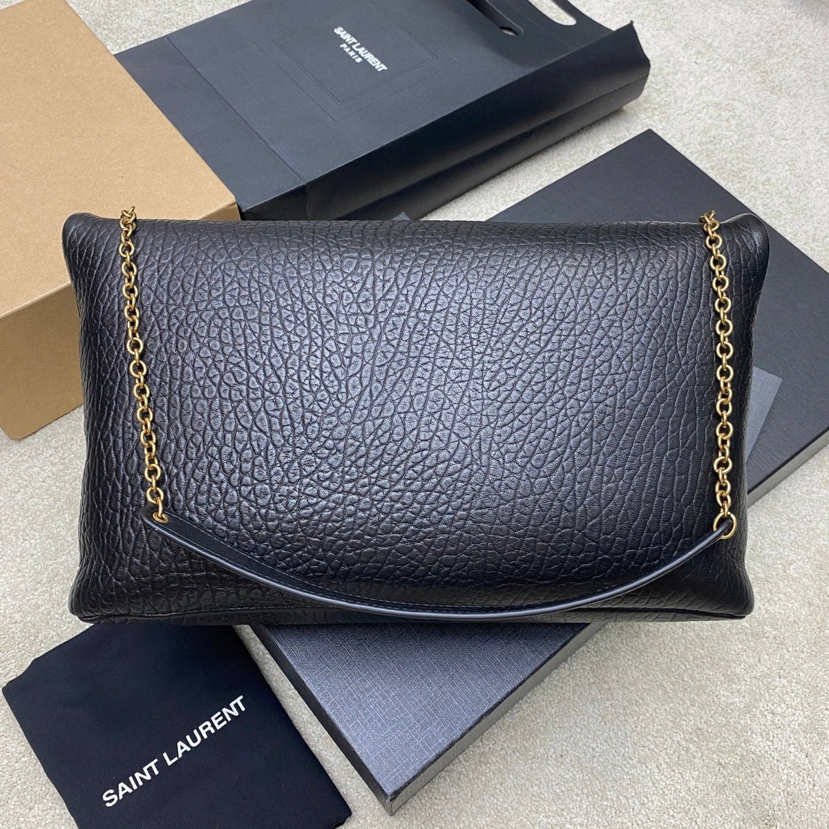 YSL 2026 Cassandre Large Pouch on Chain 35cm Calfskin
