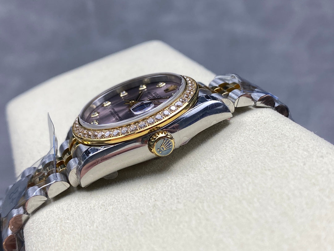 Datejust 31mm Yellow Gold Steel Diamond Bezel Purple Dial Diamond Numerals