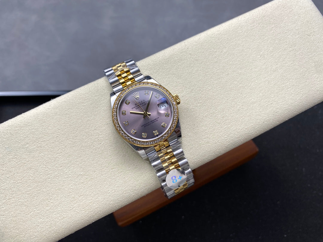 Datejust 31mm Yellow Gold Steel Diamond Bezel Purple Dial Diamond Numerals