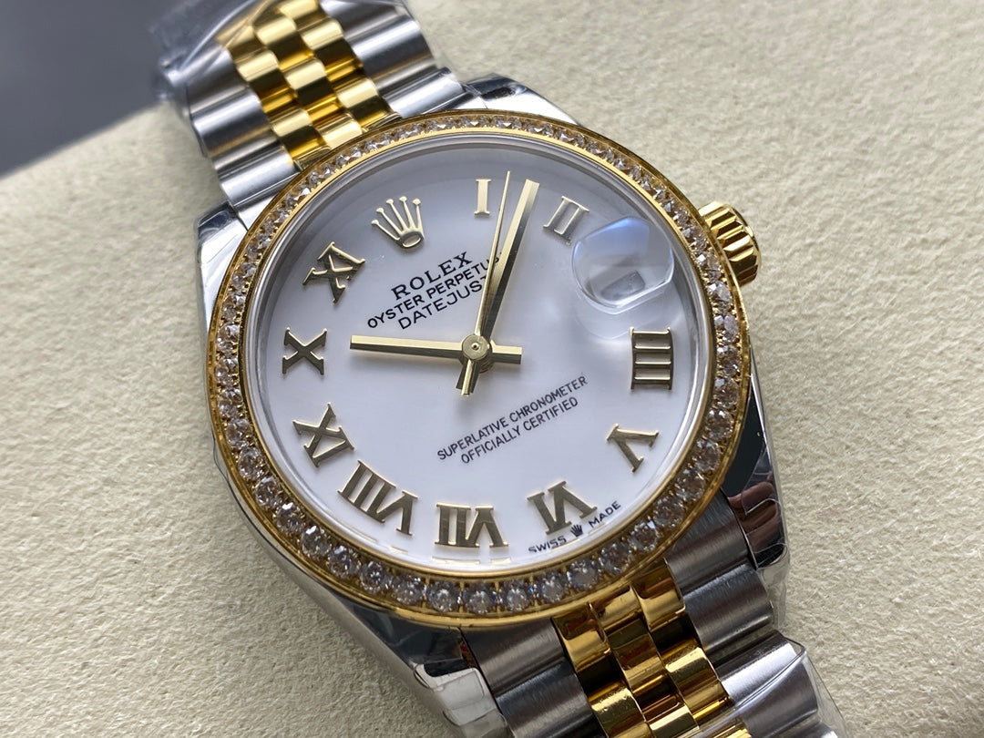 Datejust 31mm Yellow Gold Steel Diamond Bezel White Dial
