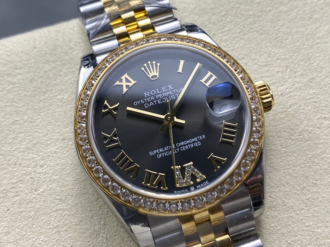 Datejust 31mm Yellow Gold Steel Diamond Bezel Dark Grey Dial