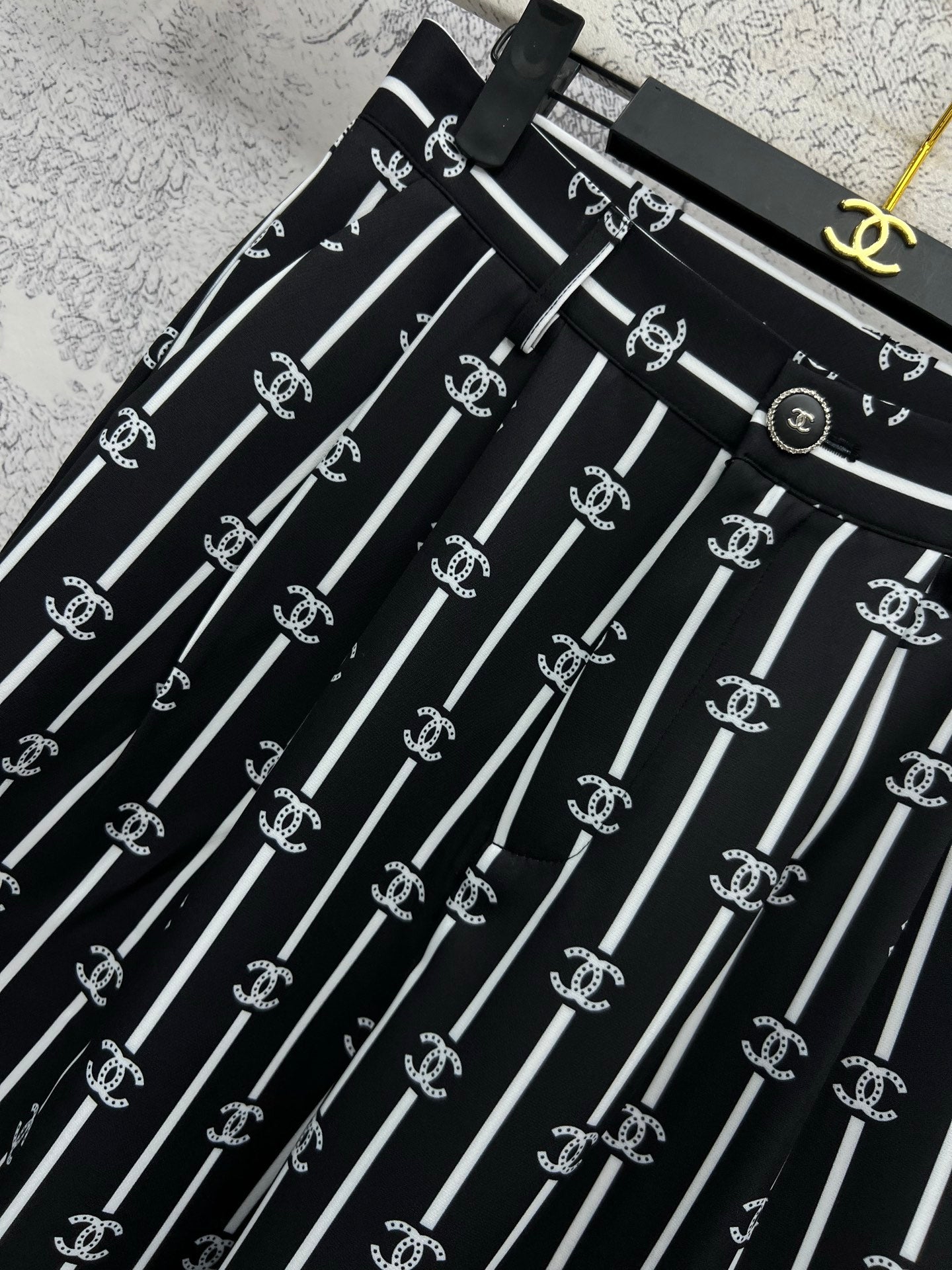 CC 25 Wide Leg Pants Black White Polyester Fiber